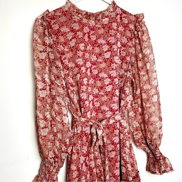 saints and secrets Dresses & Skirts - Saints + Secrets High Neck Chiffon Ruffle Dress.Tie Waist Size M